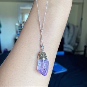 Authentic Amethyst Necklace with Silver Tone Chain